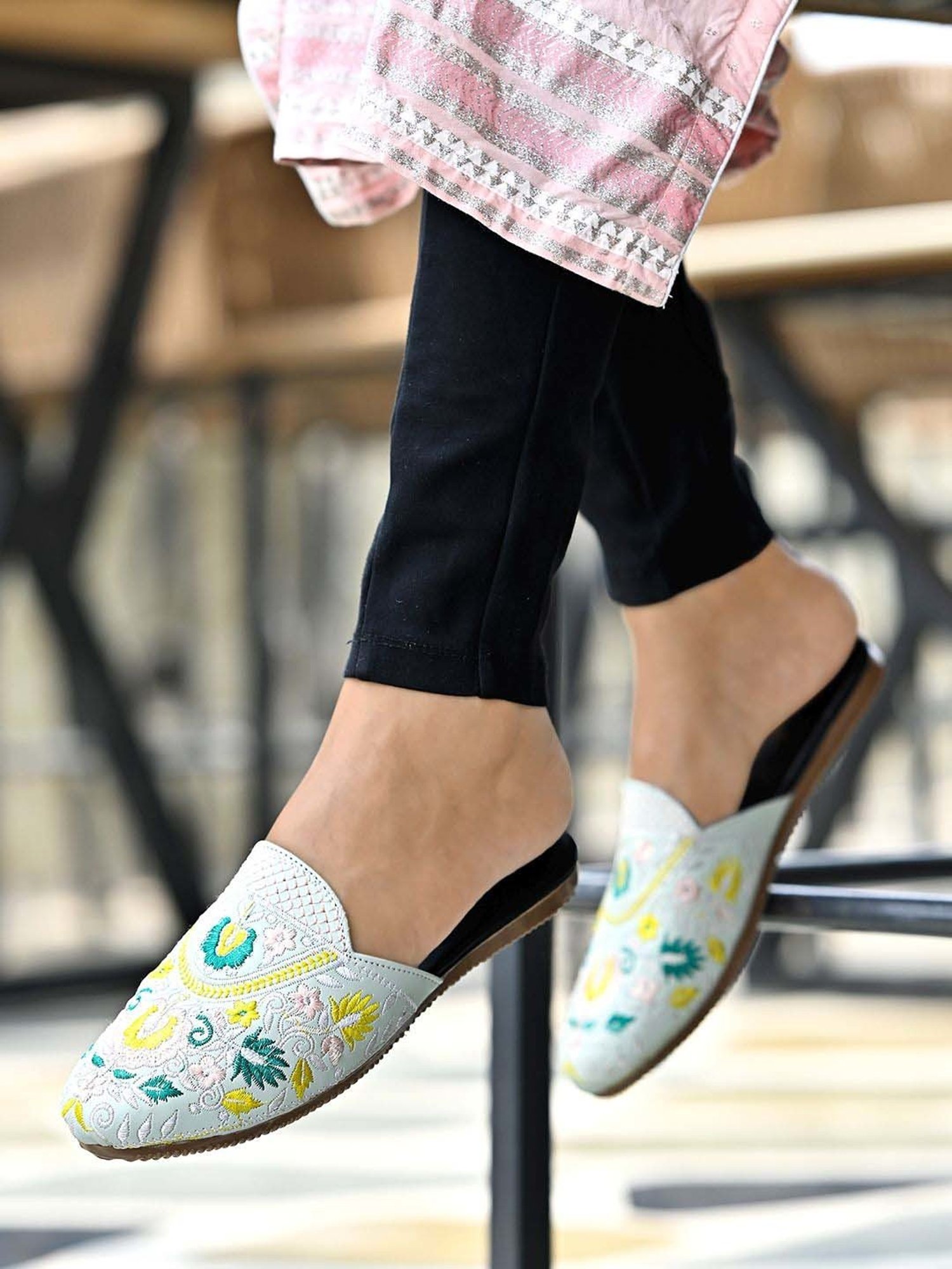 Shoetopia Kids Mint Green & Yellow Mule Shoes