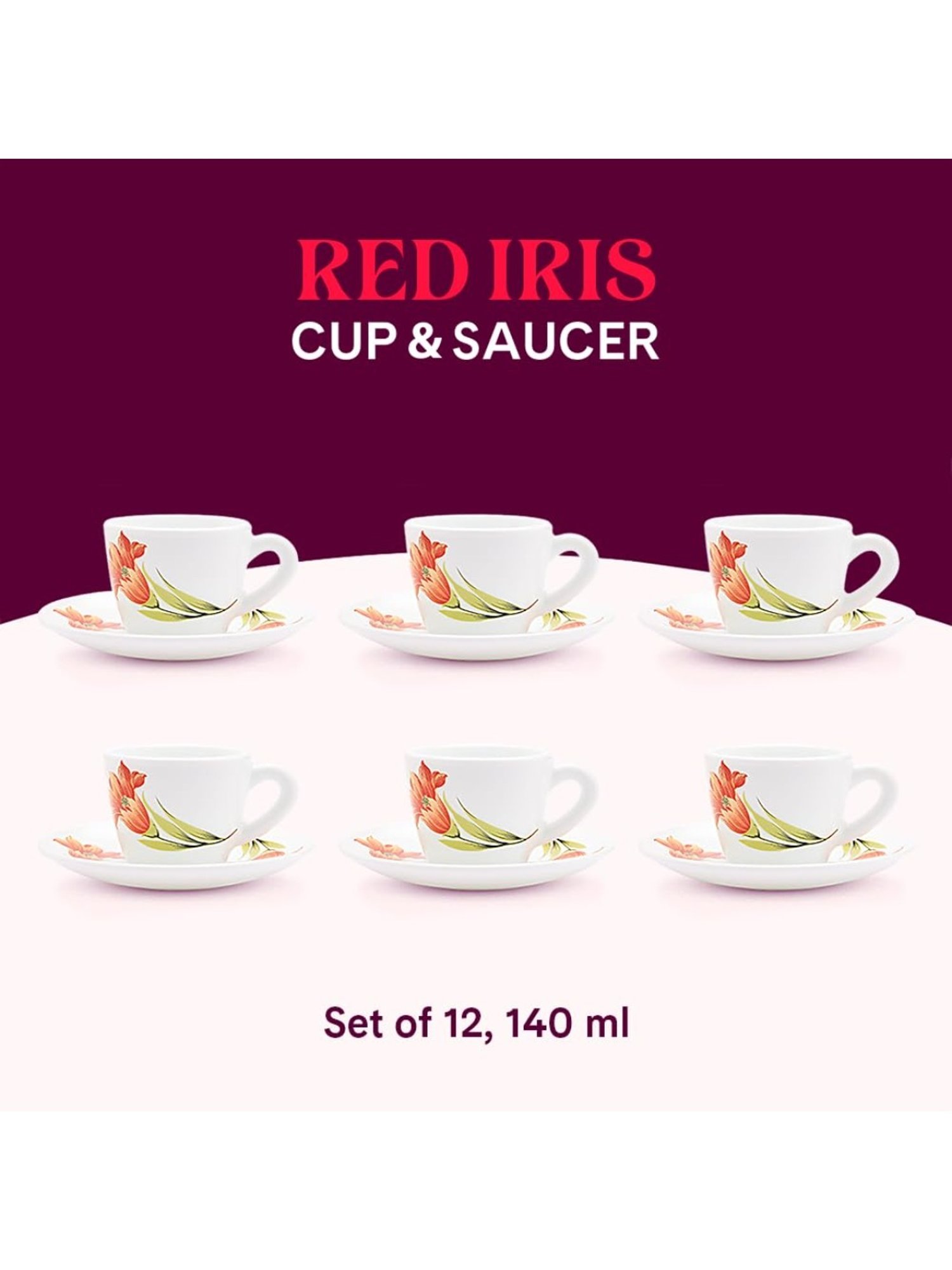 India Circus Floral Blue Bone China Cup Saucer (Set of 8)