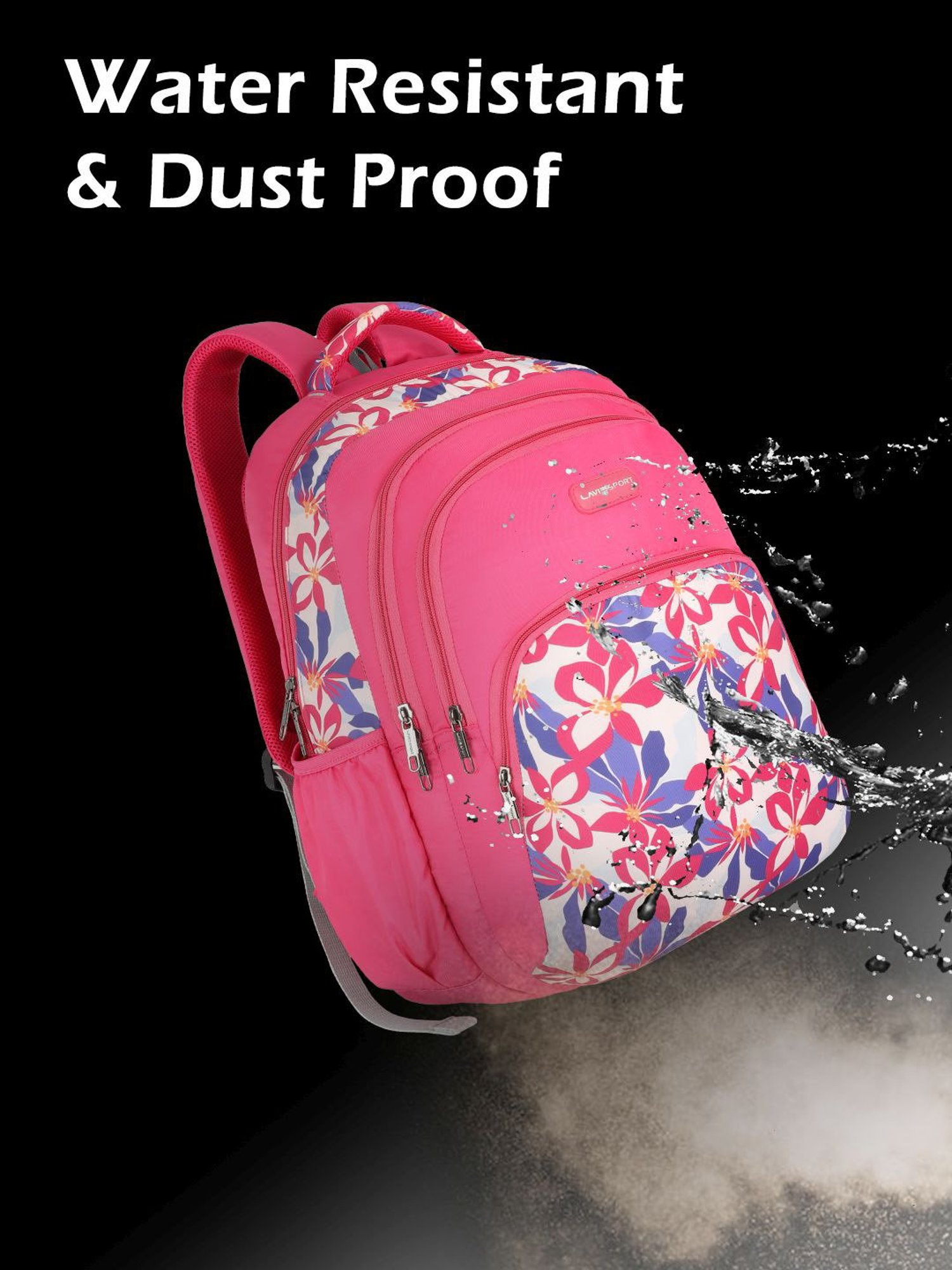 Lavie Sport Daylilies 39L Printed School Backpack with Rain cover for Girls (Magenta)