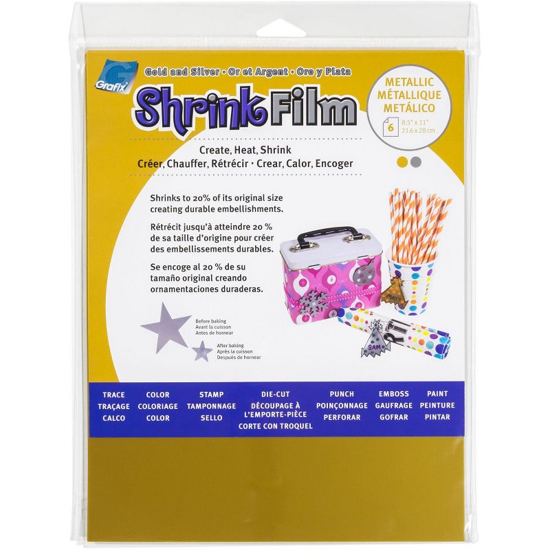 Grafix Shrink Film 8.5"X11" 6/Pkg-Gold & Silver - 3 Each
