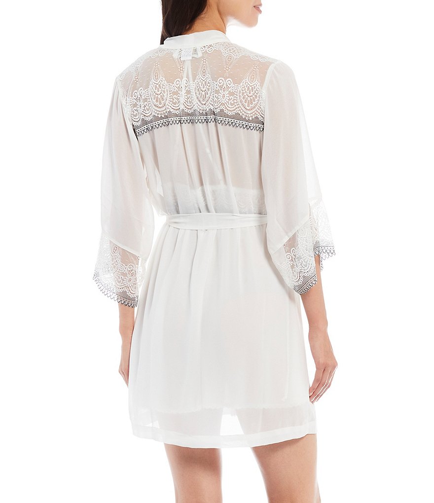 Cinema Etoile Scalloped Embroidery Chiffon Soft Cup Halter Babydoll and Short Wrap Robe