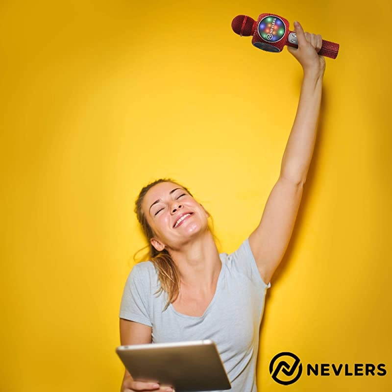 Karaoke Microphone with Wireless Bluetooth Speaker Voice Changer and Colorful LED Lights Easy to Use Portable Karaoke Machine for Kids and Adults RED Bling