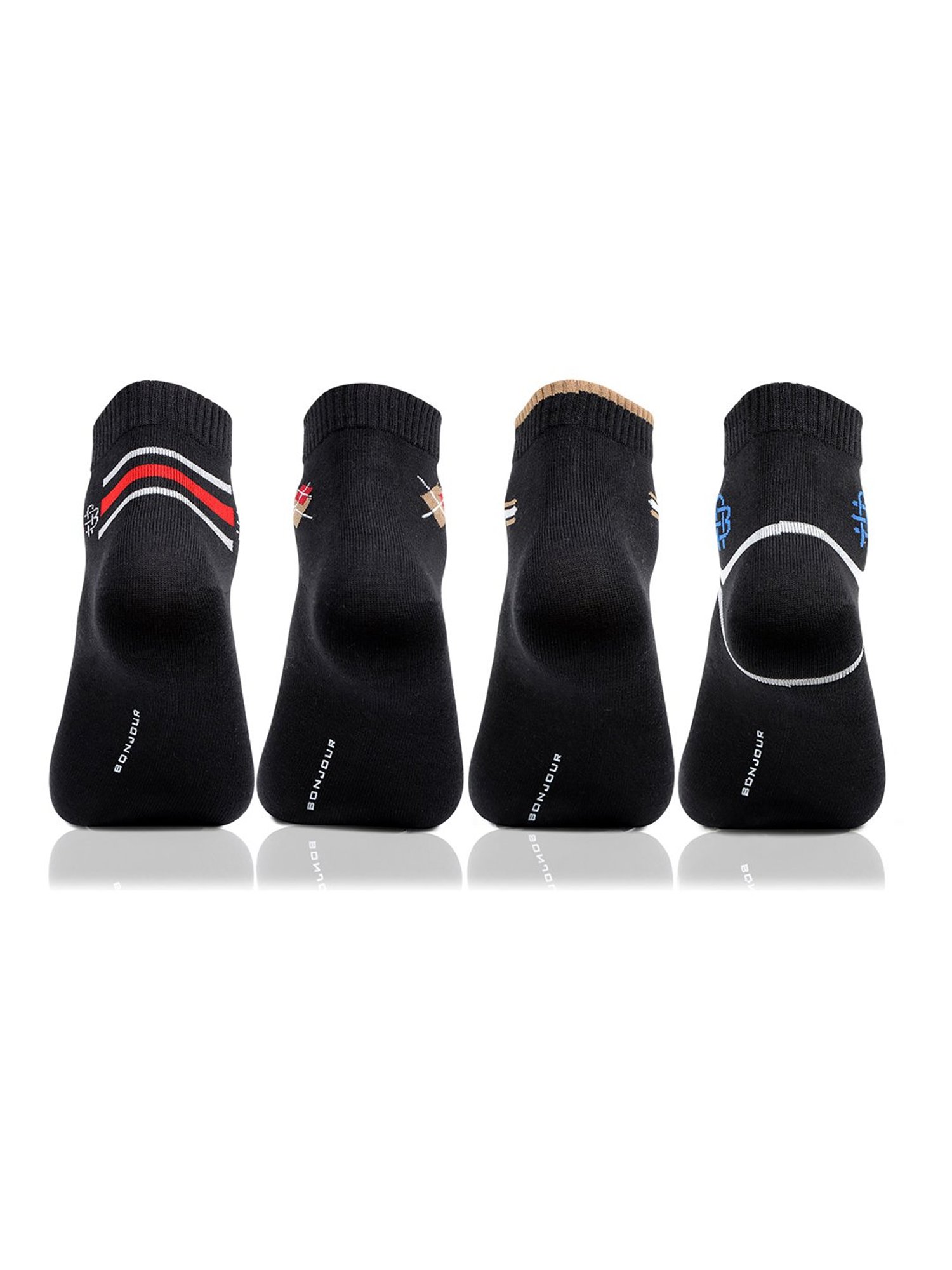 Bonjour Black Printed Socks - Pack of 4