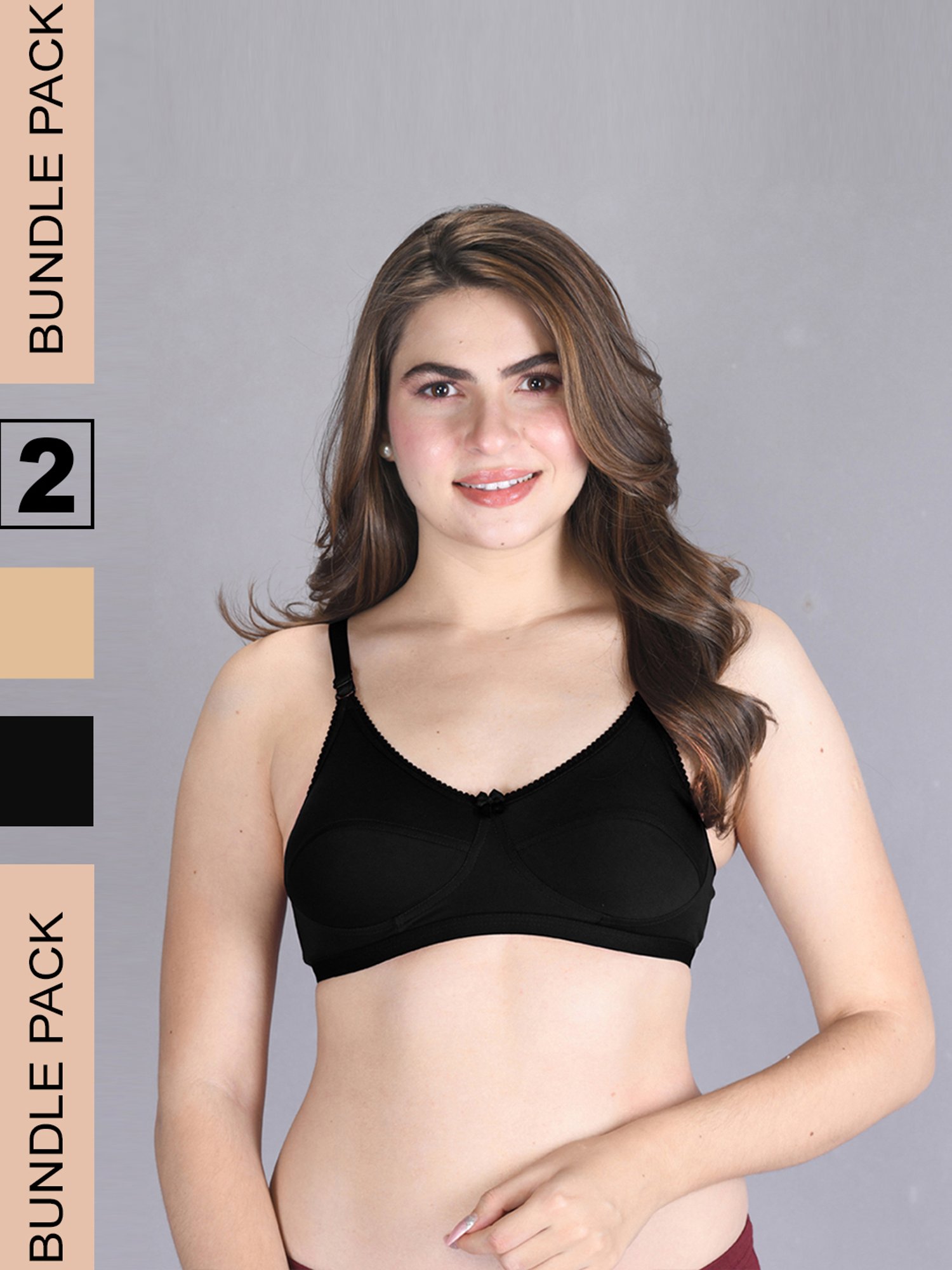 Lux Venus Black & Tan Full Coverage Non-Wired Bra With Adjustable Strap - Pack of 2