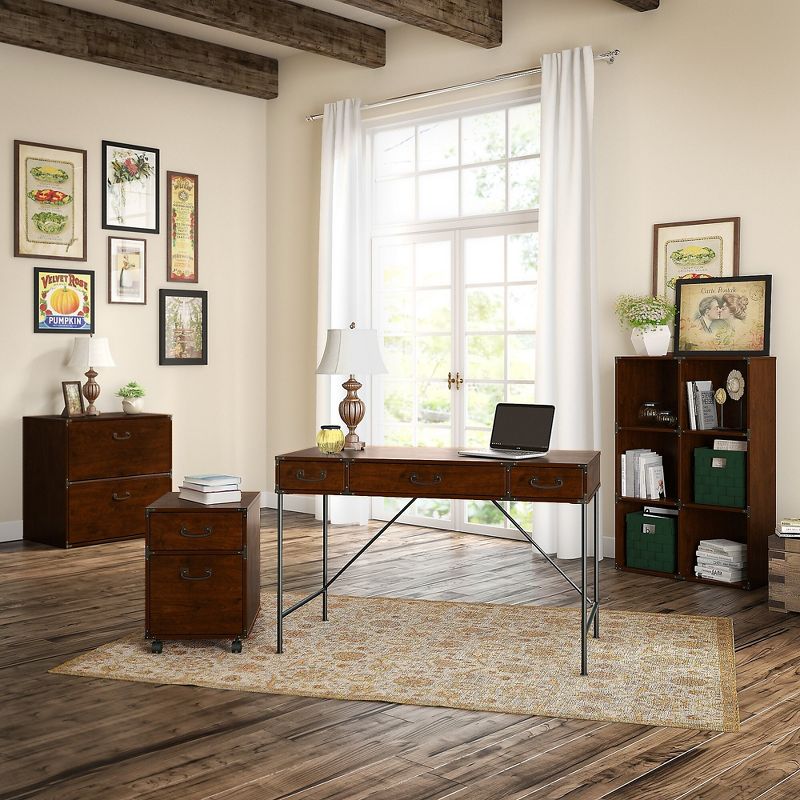 kathy ireland Home by Bush Furniture Writing Desk File 6 Cube Bookcase and Lateral File Coastal