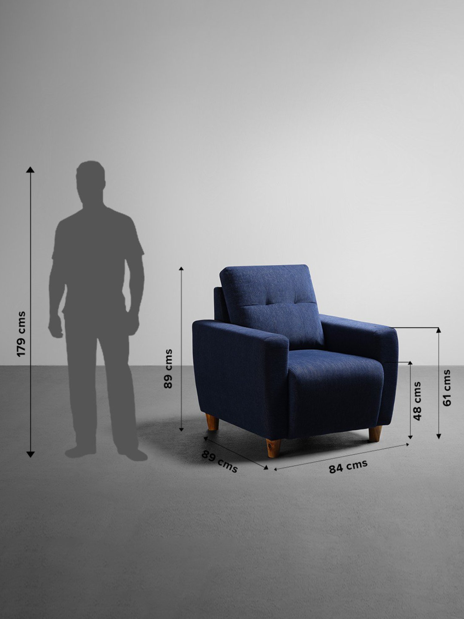 Sleepyhead Yolo Berry Blue Fabric 1 Seater Sofa