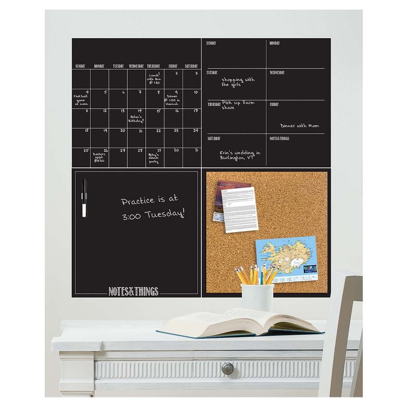 Wall Pops!  Dry Erase Calendar and Cork Board Set - Black