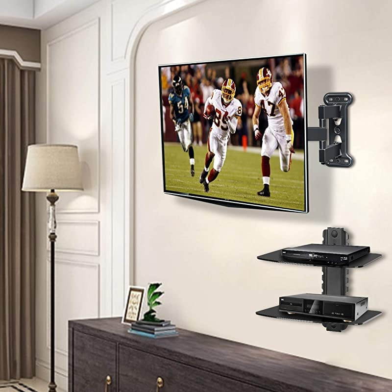 Full Motion TV Wall Mounts TV Bracket for Most, LED,LCD,OLED Flat Screen TV, TV Mount with Perfect Center Design, Full Motion TV Mount with Swivel Articulating Arm (TV Mount with Shelf)