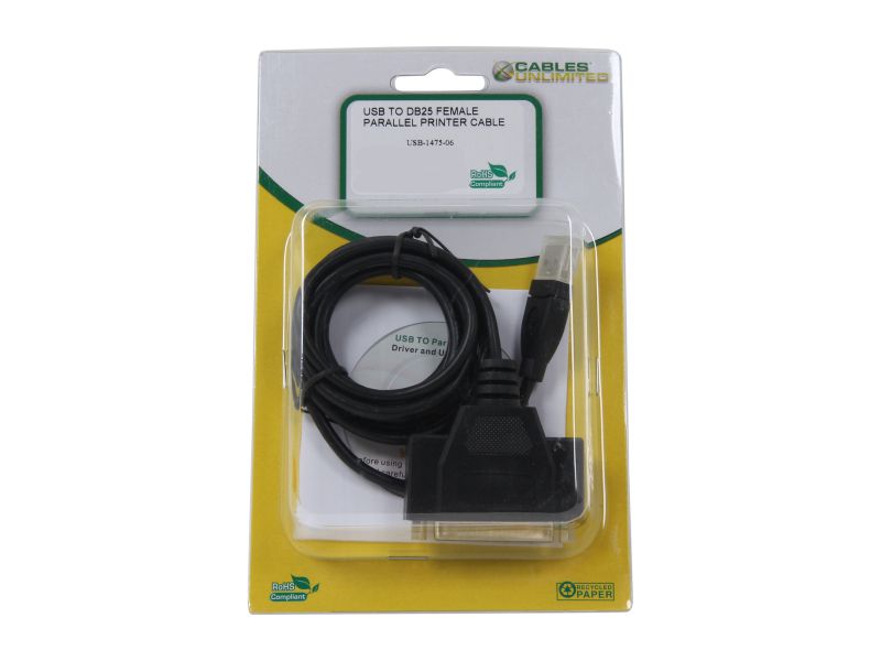 CABLES UNLIMITED Model USB-1475-06 USB to Parallel DB25 Female Printer Cable