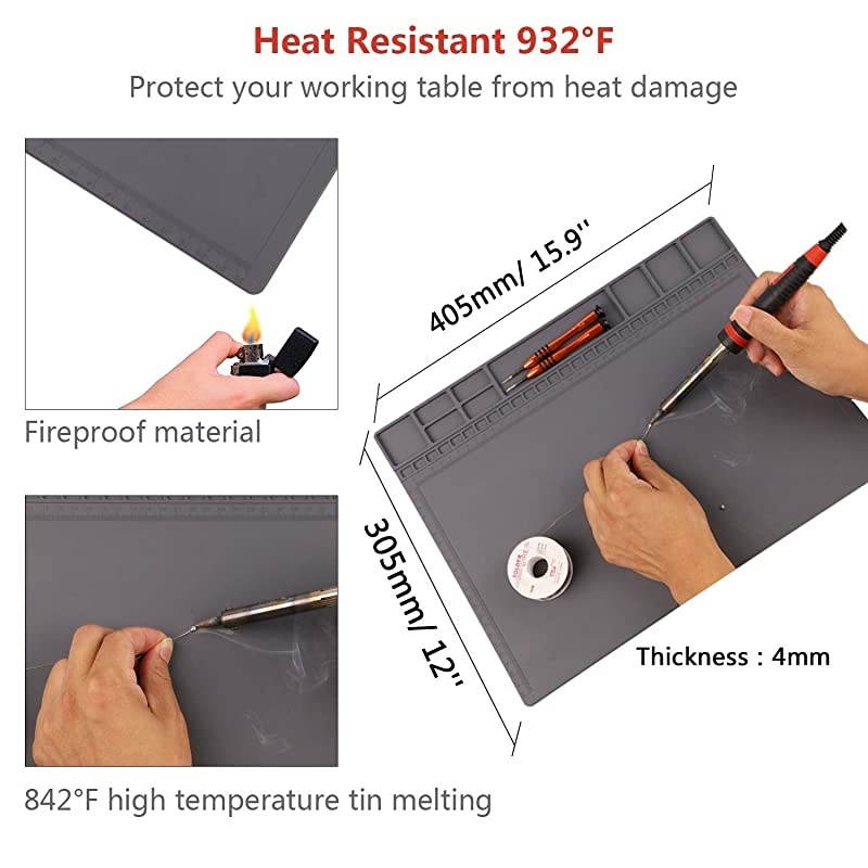AntiStatic Mat ESD Safe for Electronic Includes ESD Wristband and Grounding Wire  Silicone Soldering Repair Mat 932&deg;F Heat Resistant for iPhone iPad iMac Laptop Computer 159 x 12 Grey