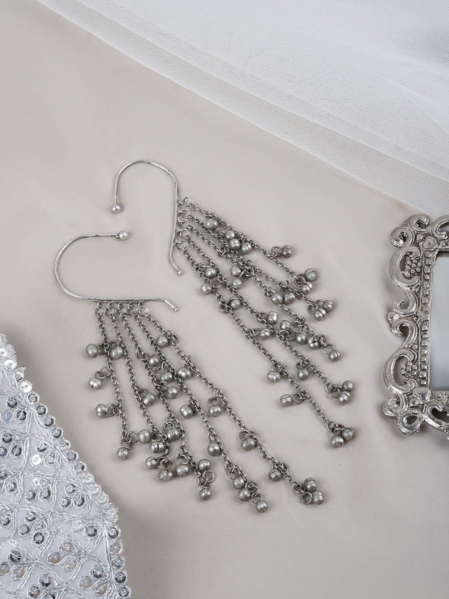 Teejh Nuriya Silver Oxidized Ghungroo Ear Cuff Earrings