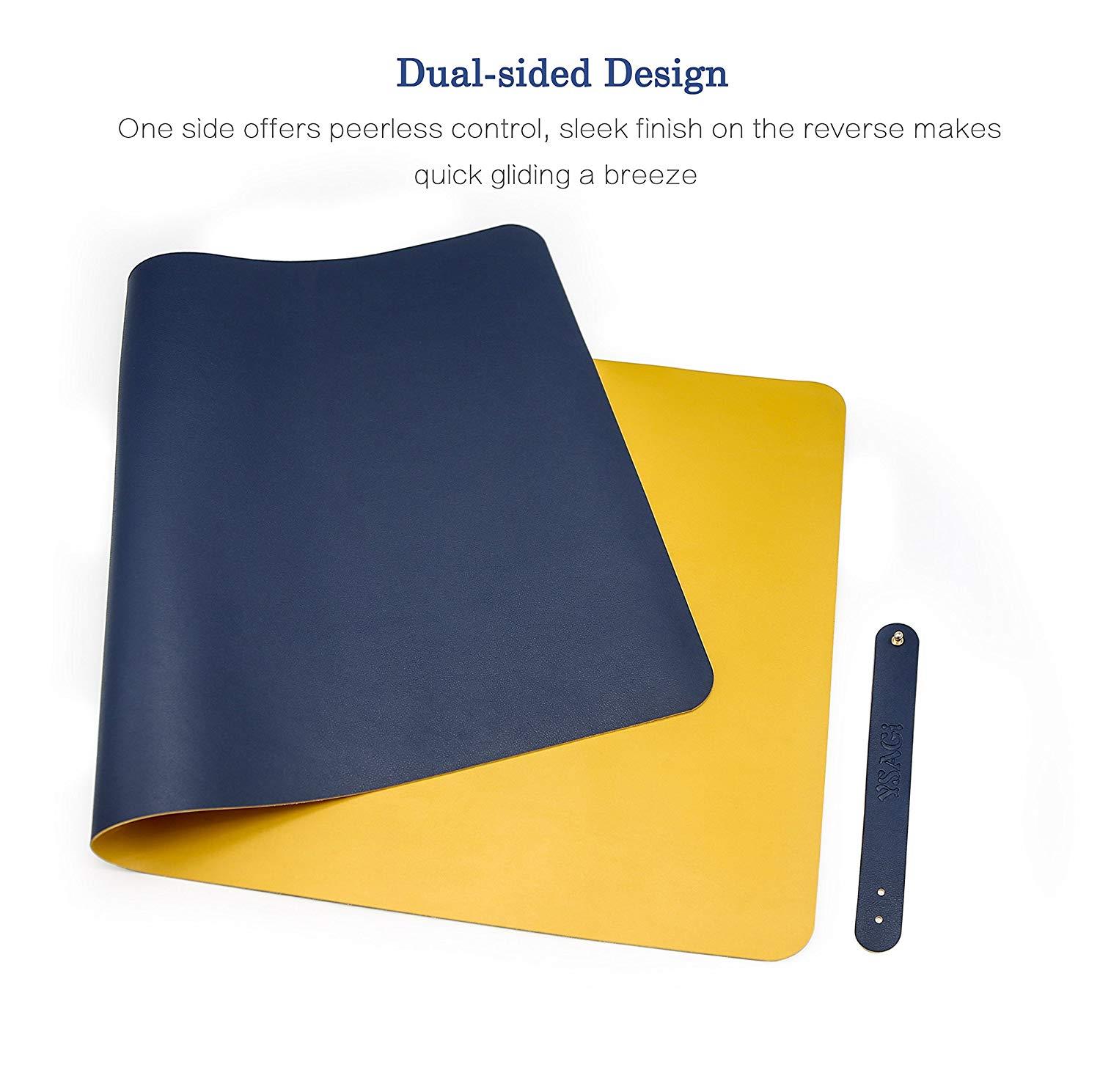 Multifunctional Office Desk Pad, 31.5" x 15.7" YSAGi Ultra Thin Waterproof PU Leather Mouse Pad, Dual Use Desk Writing Mat for Office/Home (31.5" x 15.7", Dark Blue)
