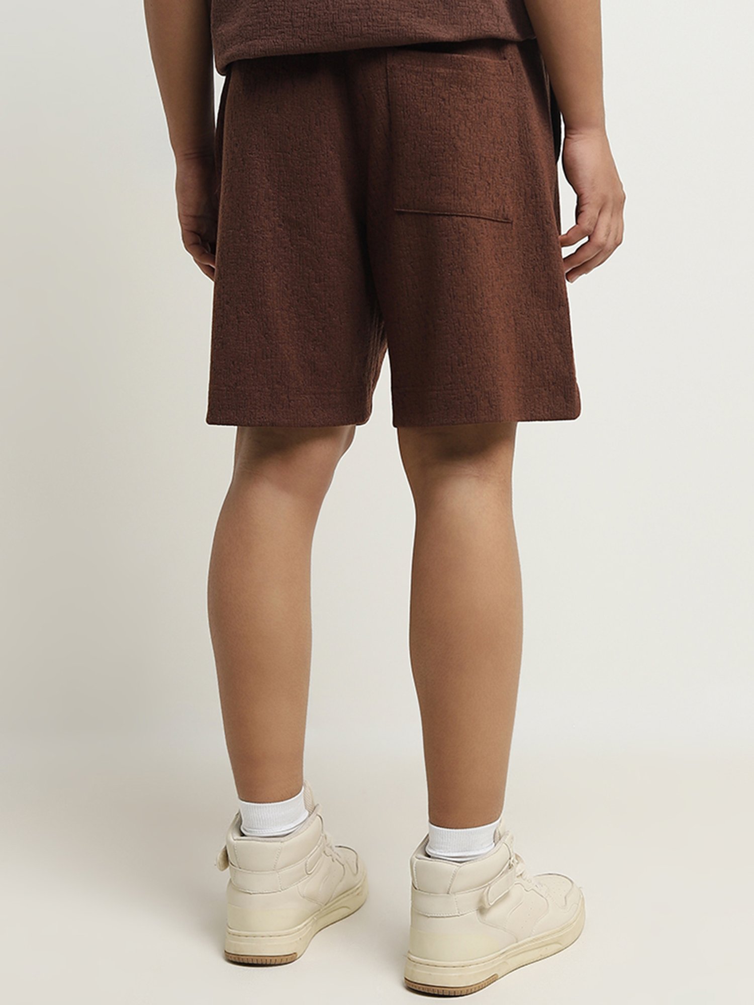 Studiofit by Westside Dark Brown Textured Relaxed-Fit Mid-Rise Shorts