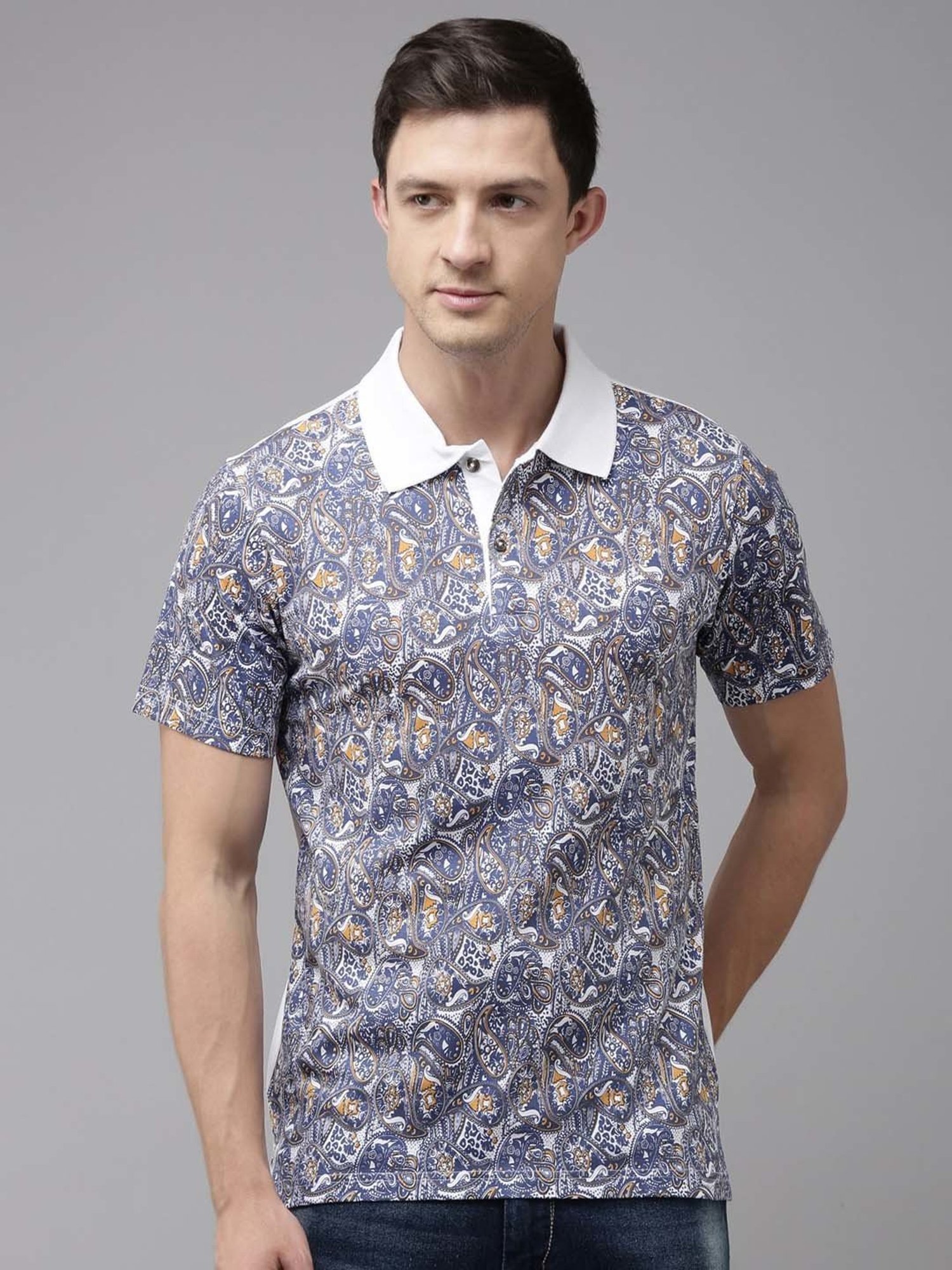 Kryptic White Regular Fit Printed Polo T-Shirt