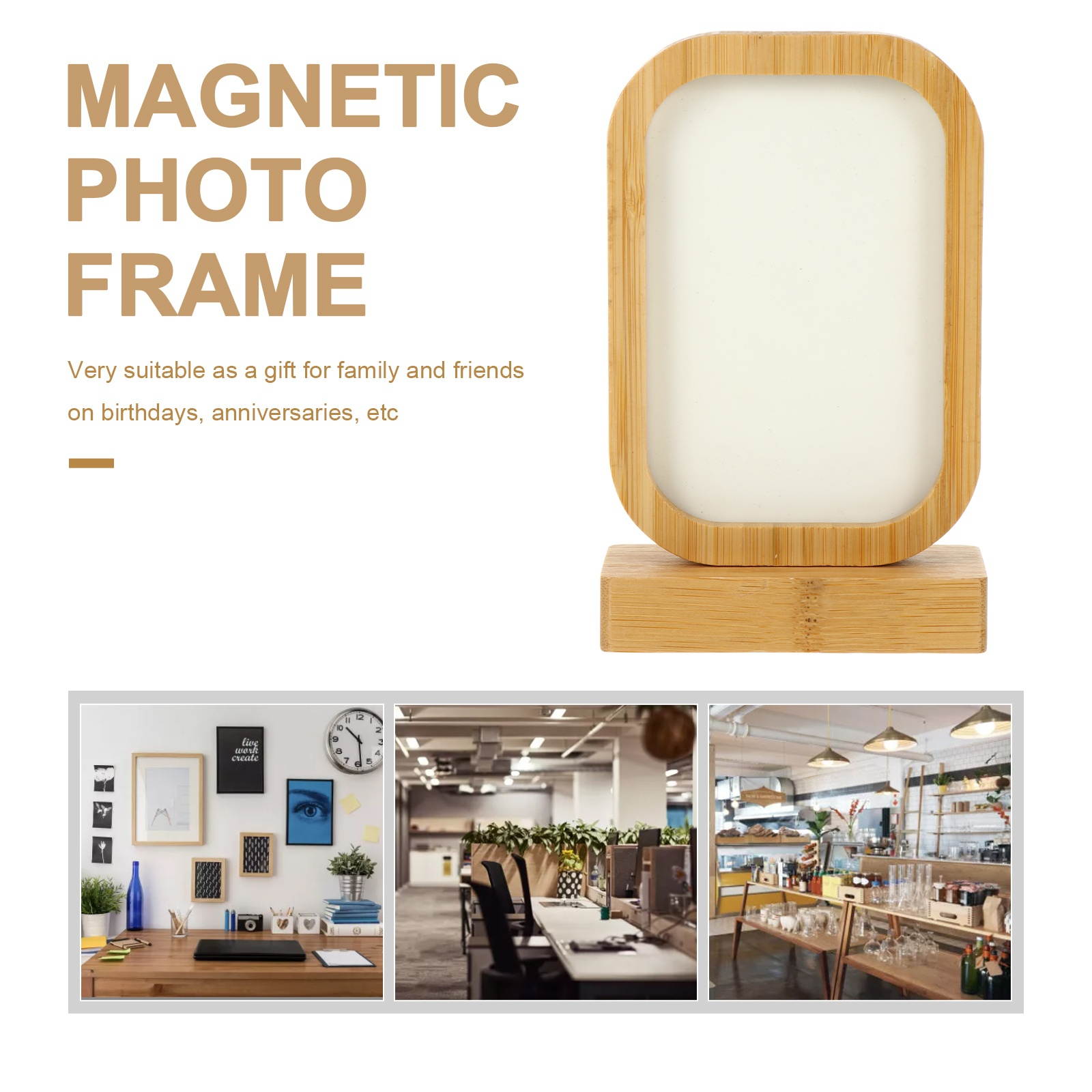 1 Pc Magnetic Photo Frame Photo Holder Practical Desktop Ornament (Bamboo)
