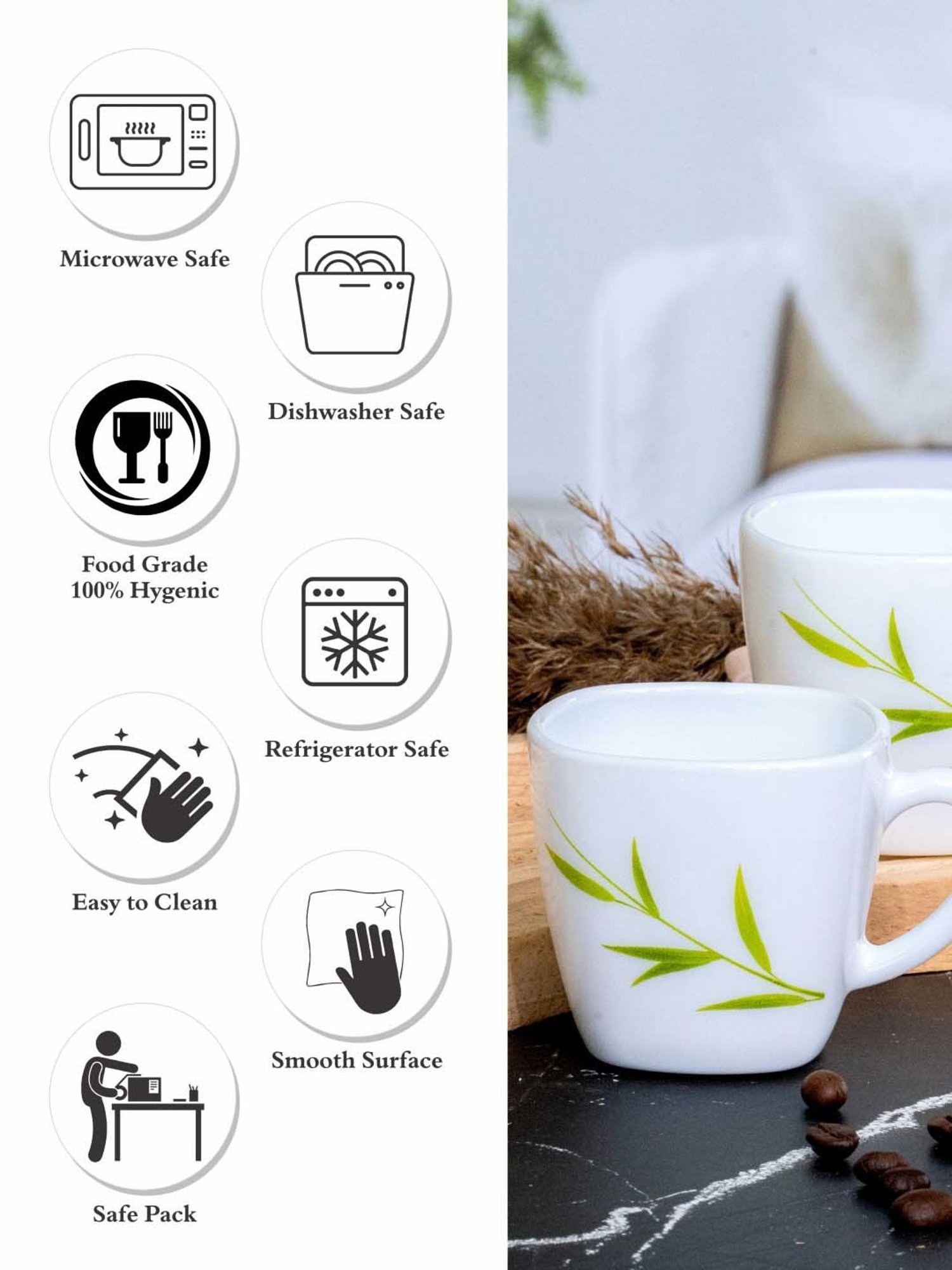 Cello White Opalware Cup (0.1 L) - Set of 6