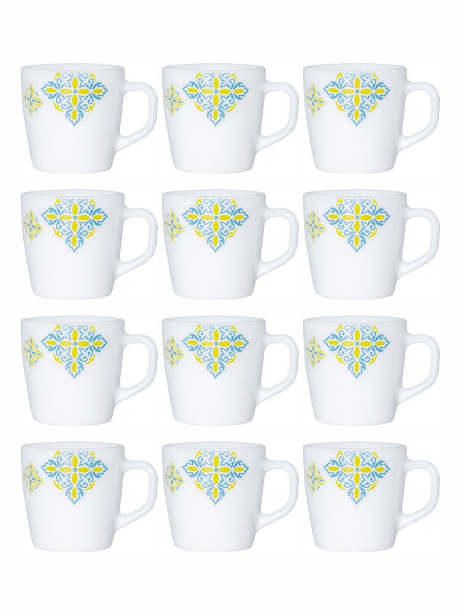Cello White & Blue Opalware Coffee Mugs (0.18 L) - Set of 12