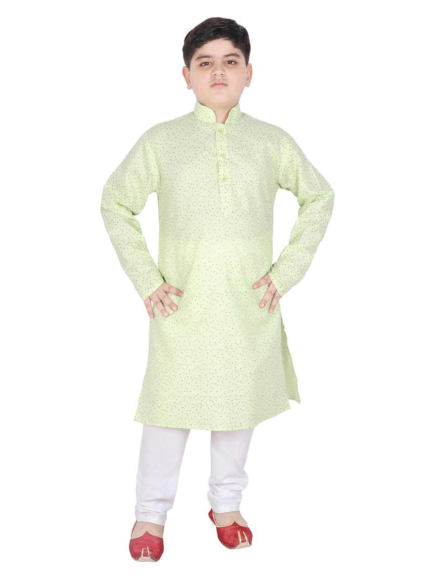 SG Yuvraj Kids Green & White Printed Full Sleeves Kurta with Pyjamas