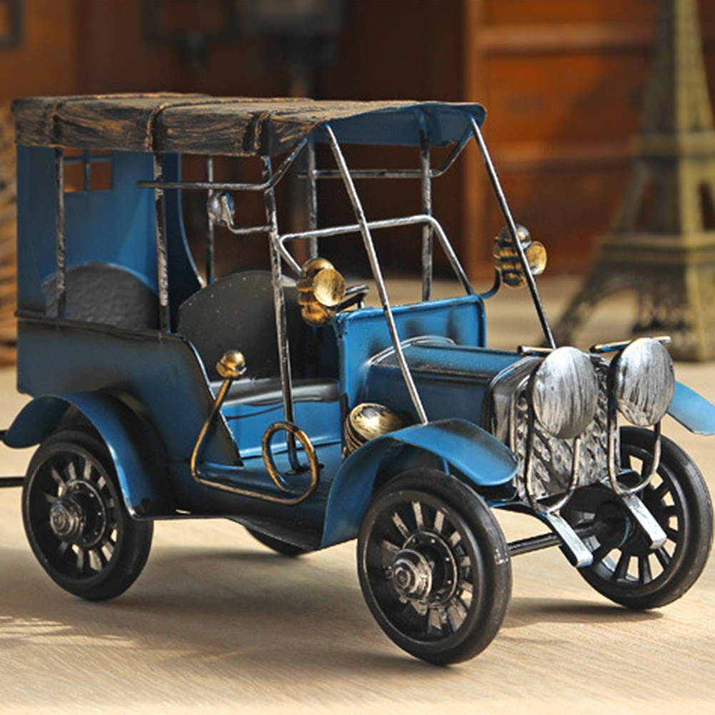 Metal Antique Vintage Car Model Home Decor Ornaments Handmade Handcraft Collections Vehicle Toys Photography Props (White)