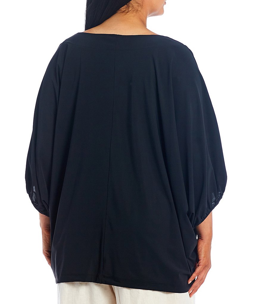 Bryn Walker Plus Size Wilder Microfiber Jersey Boat Neck Dolman 3/4 Sleeve Gathered Band Tunic