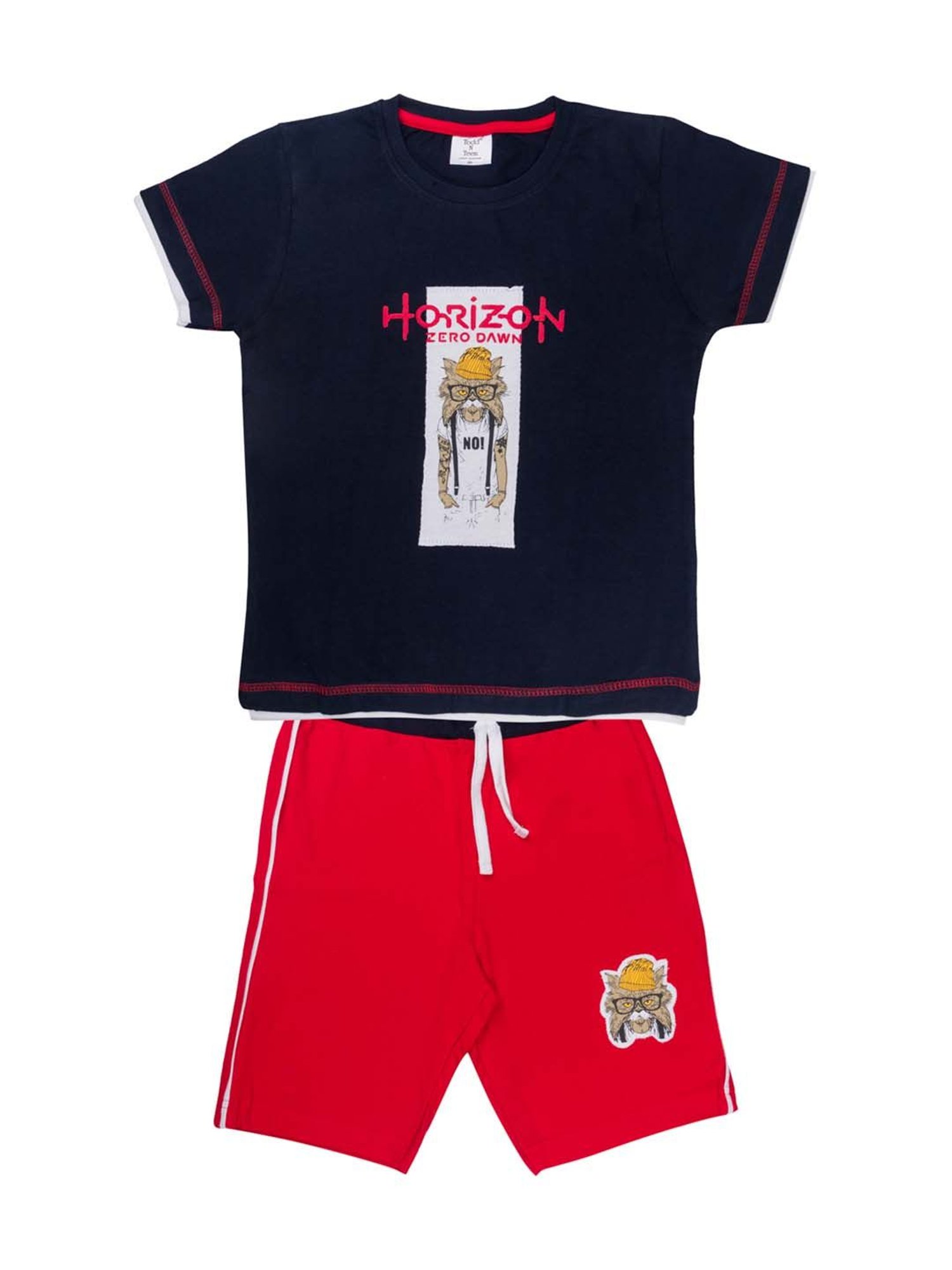 Todd N Teen Kids Navy & Grey Cotton Printed T-Shirt & Shorts - Pack of 2