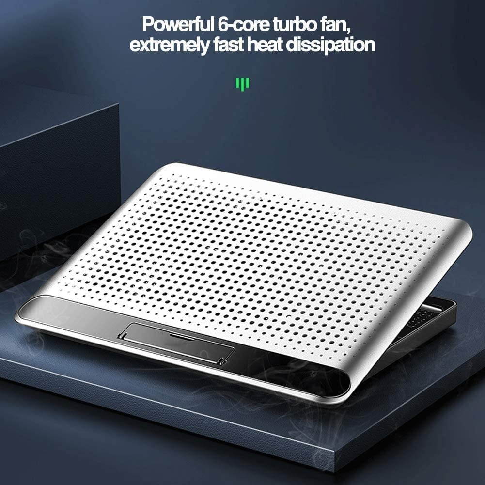 RGB Laptop Cooling Pad with 6 Quiet LED Fans 5 Heights Adjustable and Phone Stand, Dual USB Ports Gaming Laptop Cooler for 11"-18" Gaming Laptops (Blue)