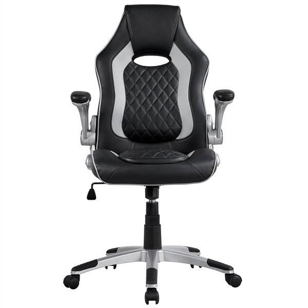 Hot sale Leather Office Desk Chair High Back Executive Swivel Task Chair Height Adjustable Gaming Chair with Flip-up Armrests (Gray)