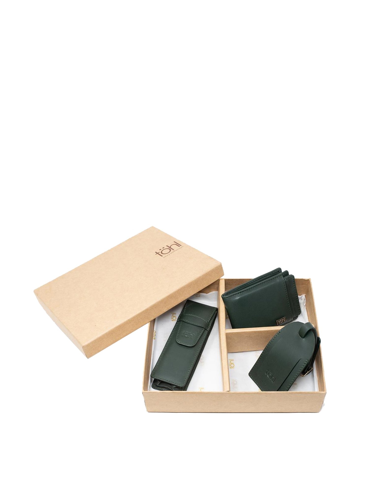 Tohl Marvao Green Casual Leather Bi-Fold Wallet,Keychain & Pen Holder Set for Men