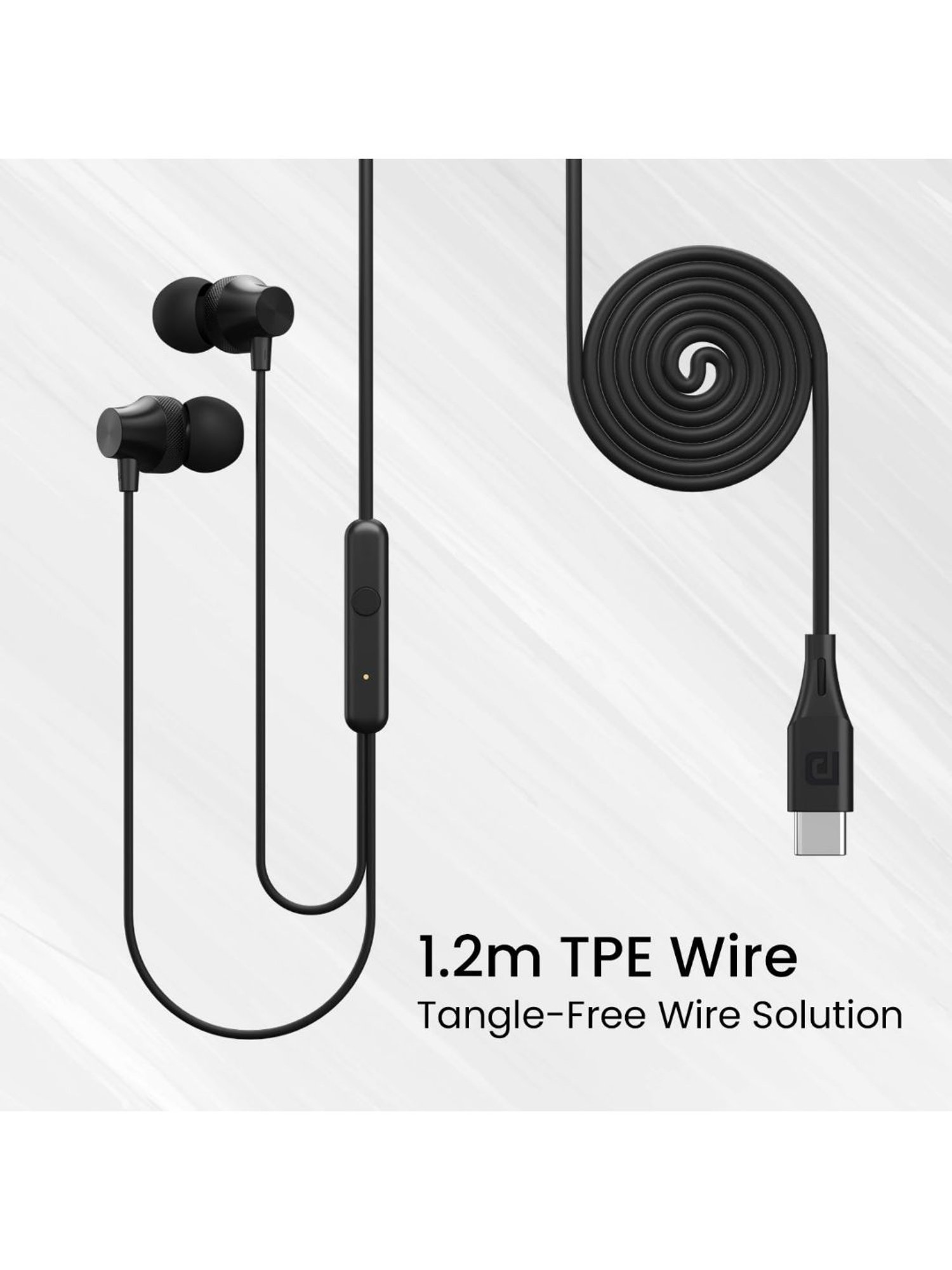 Portronics Conch Beat C in Ear Wired Earphones with Mic, Type C Audio Jack, 10mm Driver (Black)