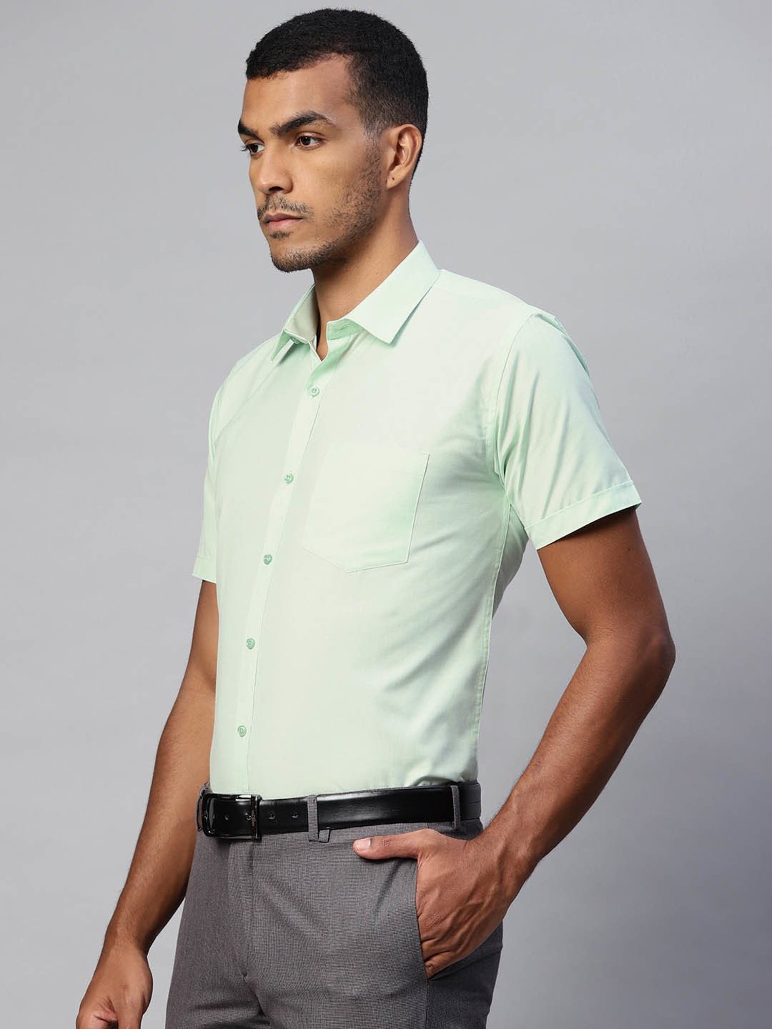 ManQ Light Green Regular Fit Shirt