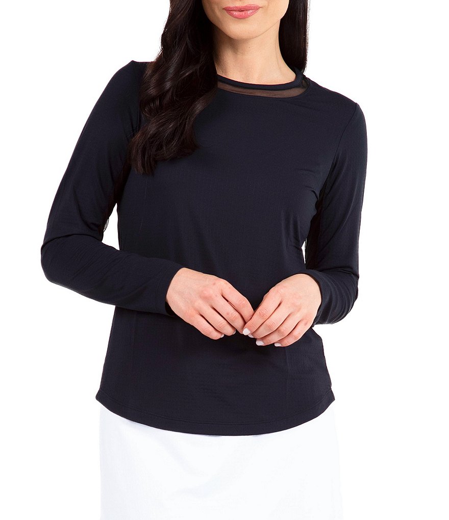 IBKUL Long Sleeve Mesh Inlay Crew Neck Top