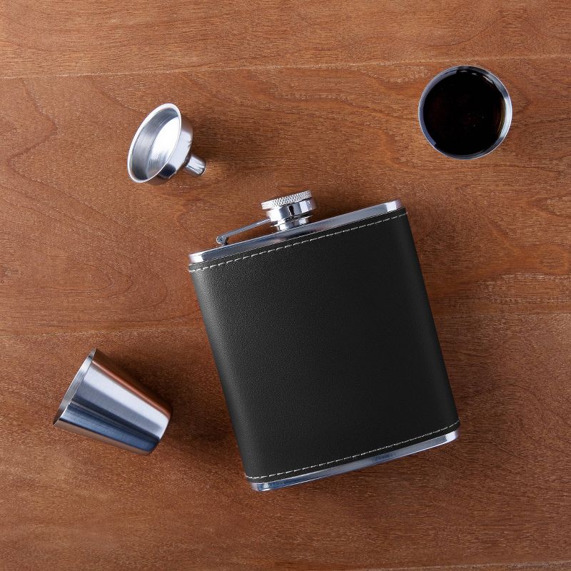 6oz Stainless Steel and Leather Flask Black - Cathy's Concepts