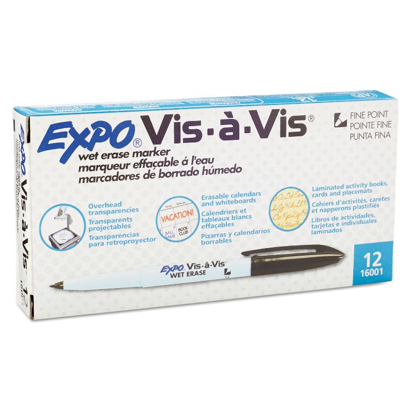 EXPO Vis-`a-Vis Wet-Erase Marker Fine Point Black Dozen 16001