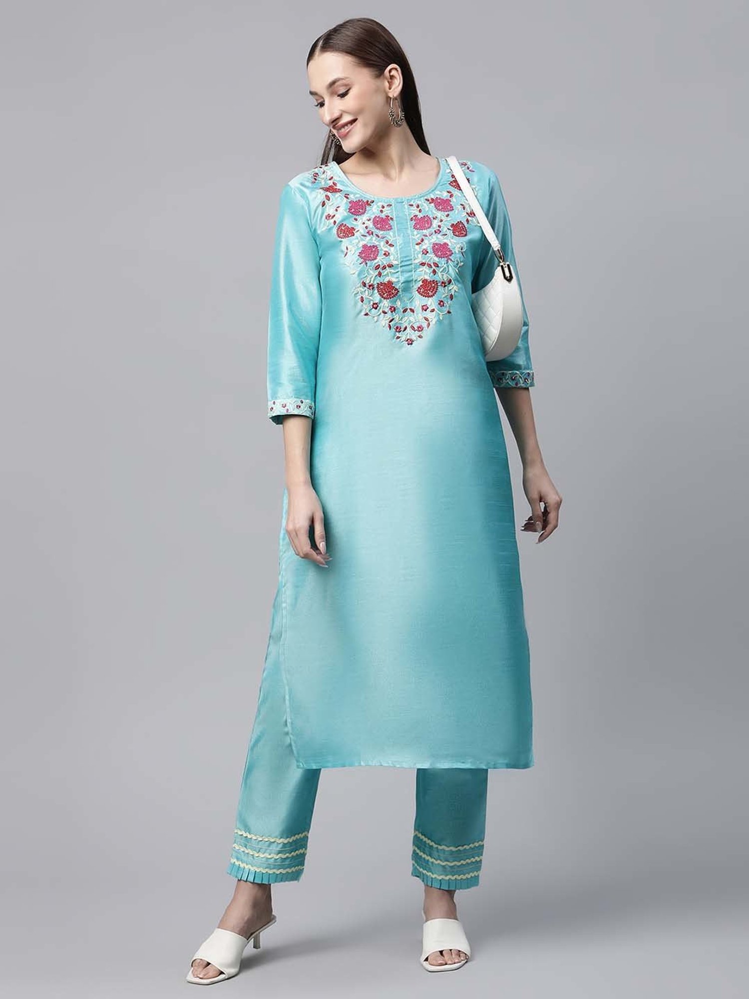 Sringam Blue Embroidered Kurta Pant Set