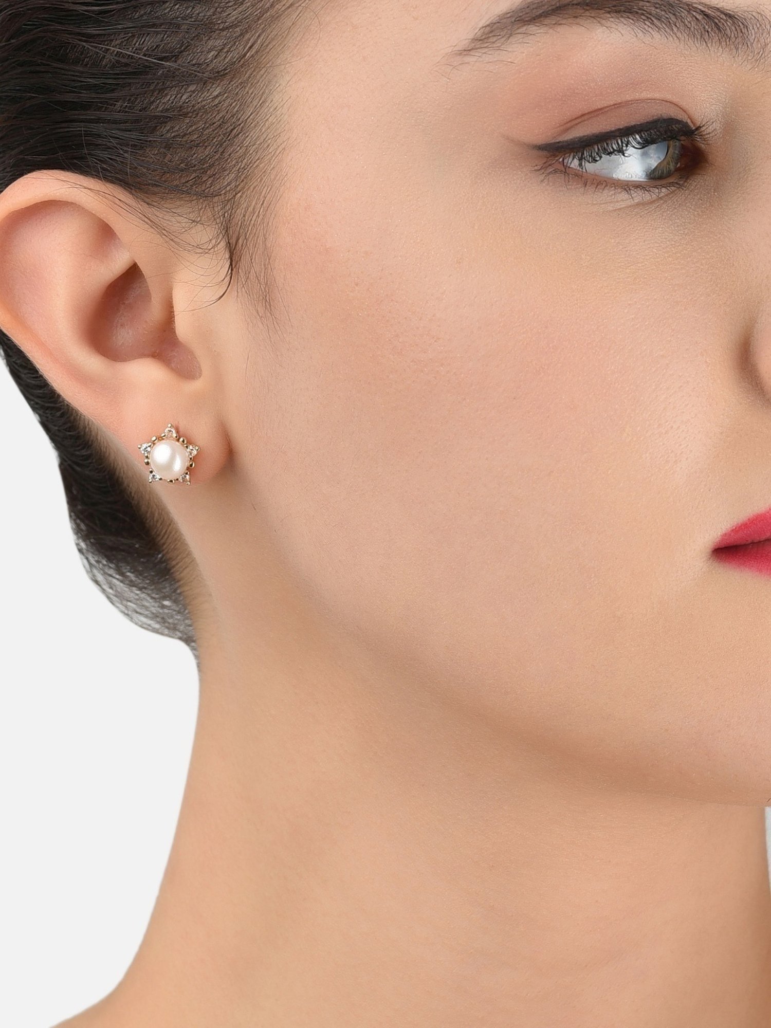 Zaveri Pearls Set of 3 Rose Gold Contemporary Cubic Zirconia Stud Earrings - ZPFK13491