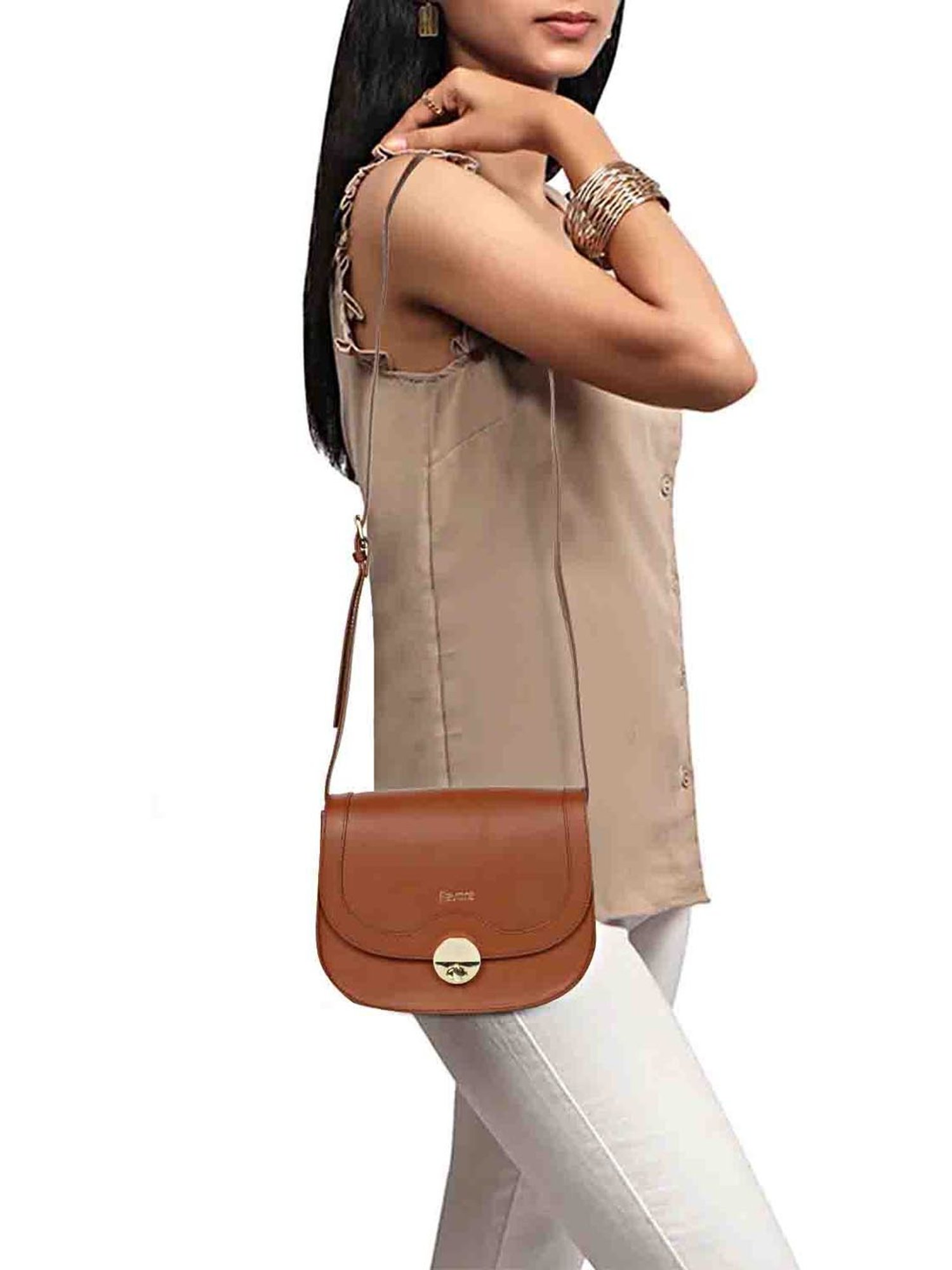 Saint G Tan Solid Small Sling Handbag