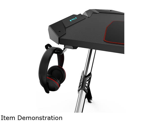 Eureka Ergonomic R1-S Gaming Desk with RGB Lighting, Carbon Fiber Texture, Cup Holder, and Headphone Hook
