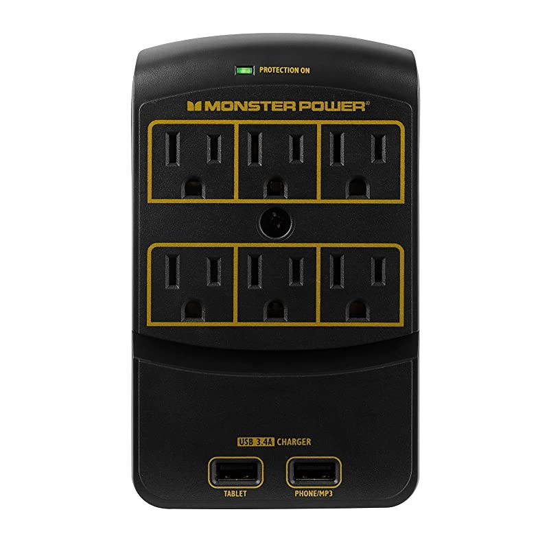 Power - Gold 650 USB+, 6 AC Outlets, 2 USB 3.4AMP outlets, 1080 Joules, and FireProof MOV