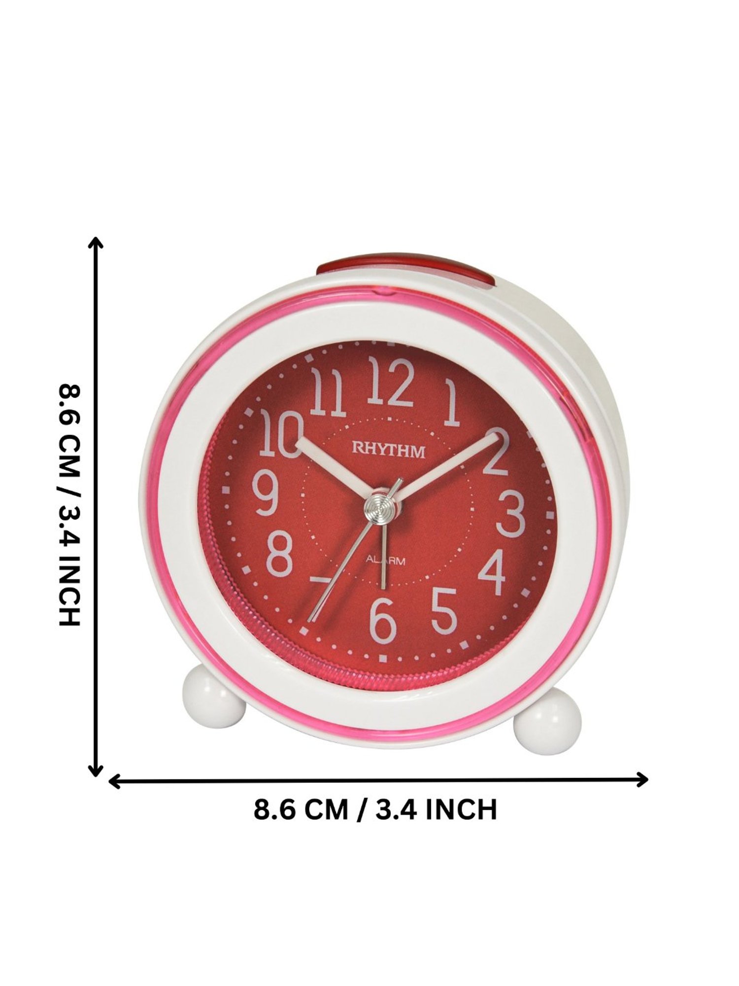 RHYTHM Red & White Plastic Round Beep Alarm Sound with LED Flash Light Table Clock