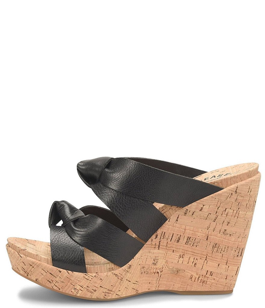 Kork-Ease Sammi Leather Knot Cork Platform Wedge Slide Sandals