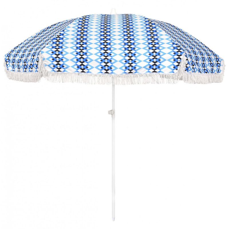 Astella  6.5 Ft. Fiberglass Beach Umbrella W/ Carry Bag - White Frame / Azure Braid Canopy NOVA656C-P5-205-FRINGE