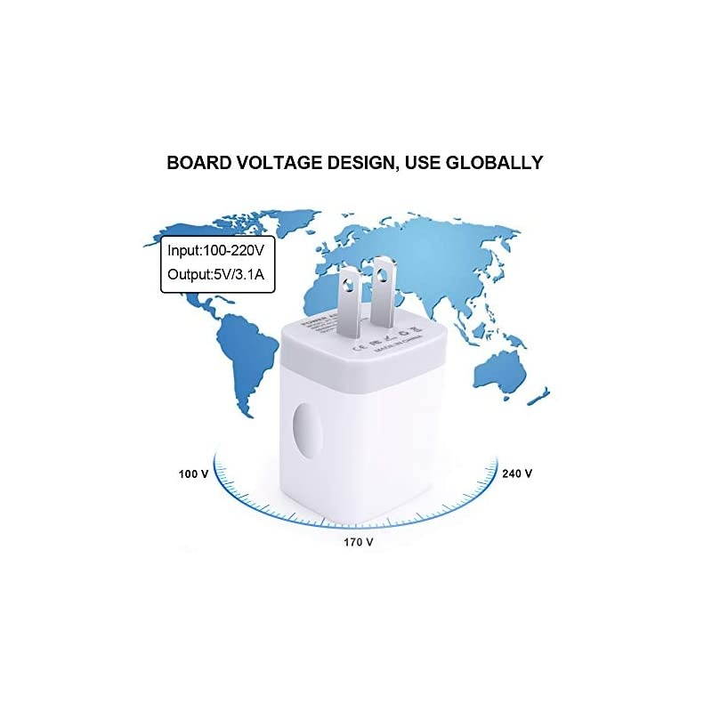 Wall Charger, 3 Port Charging Block, 5V 3.1A 2PC Multi-Port Travel Power Adapter Plug Cube Compatible iPhone 11 11Pro X 8 7 Plus, Samsung Galaxy S10 Plus S10E S9 S8, S7,V50 G8 G7 ThinQ G6