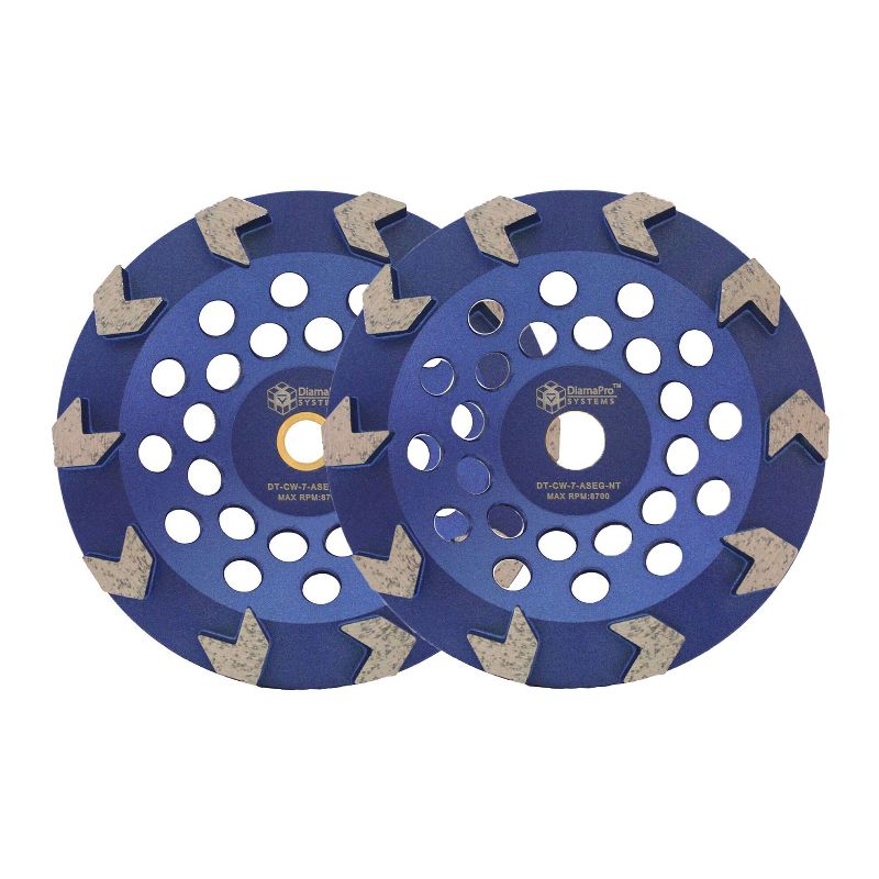 DiamaPro Systems Non Threaded 7 Inch 10 Arrow Segment Concrete Grinding Cup Wheel for Preparation and Removing Glue, Grout, and Coating (2 Pack)