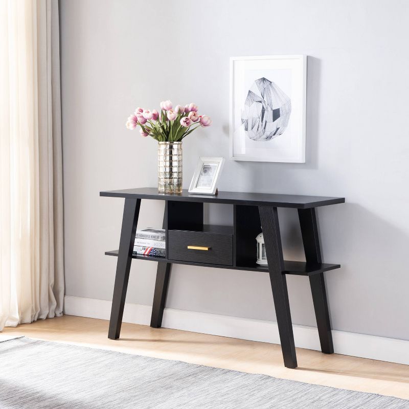 Ossy 4 Shelf Console Table with 1 Drawer Black - miBasics