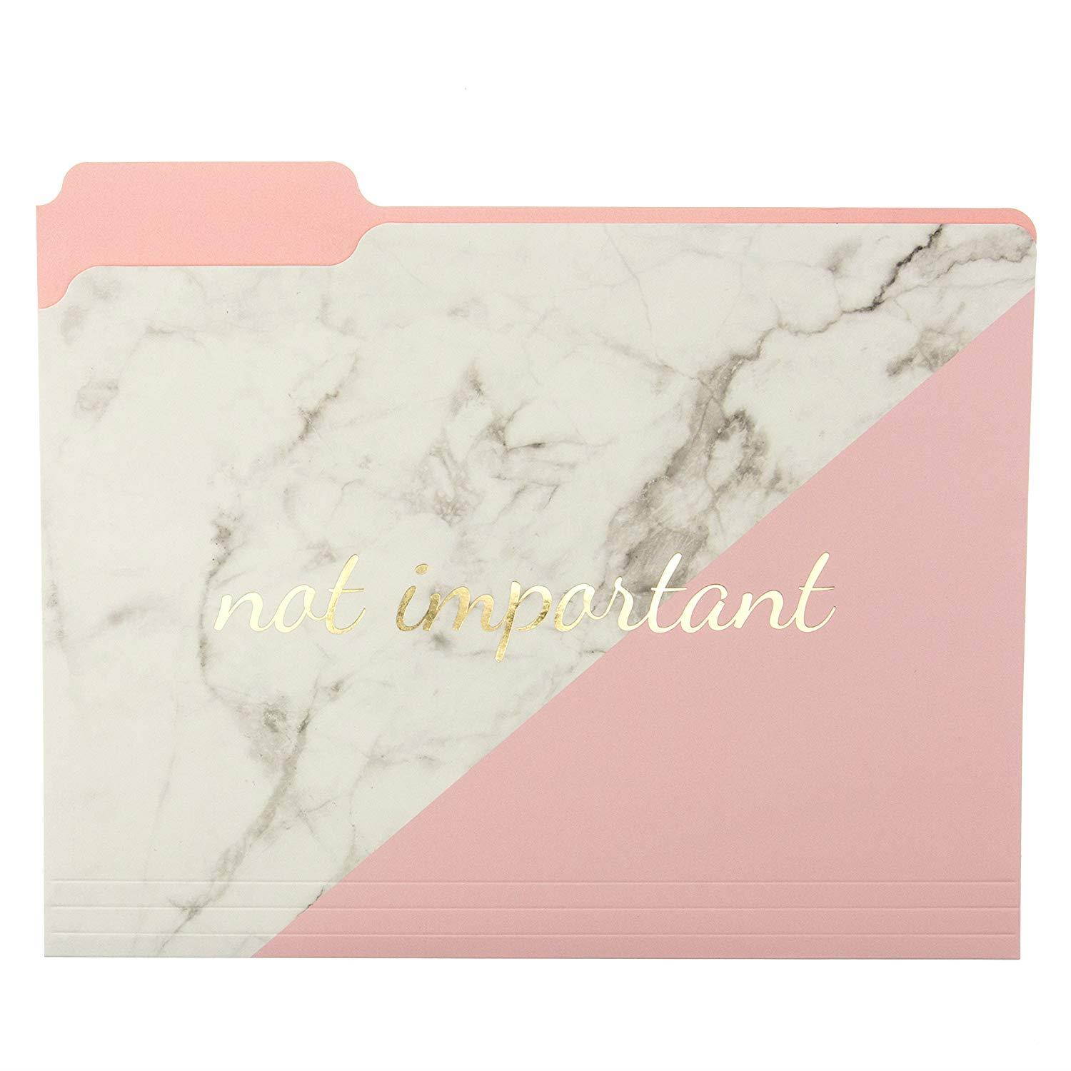 Graphique Blush Marble File Folder Set &ndash; File Set Includes 9 Folders and 3 Unique"Important" Designs, Embellished w/Gold Foil on Durable Triple-Scored Coated Cardstock, 11.75" x 9.5"