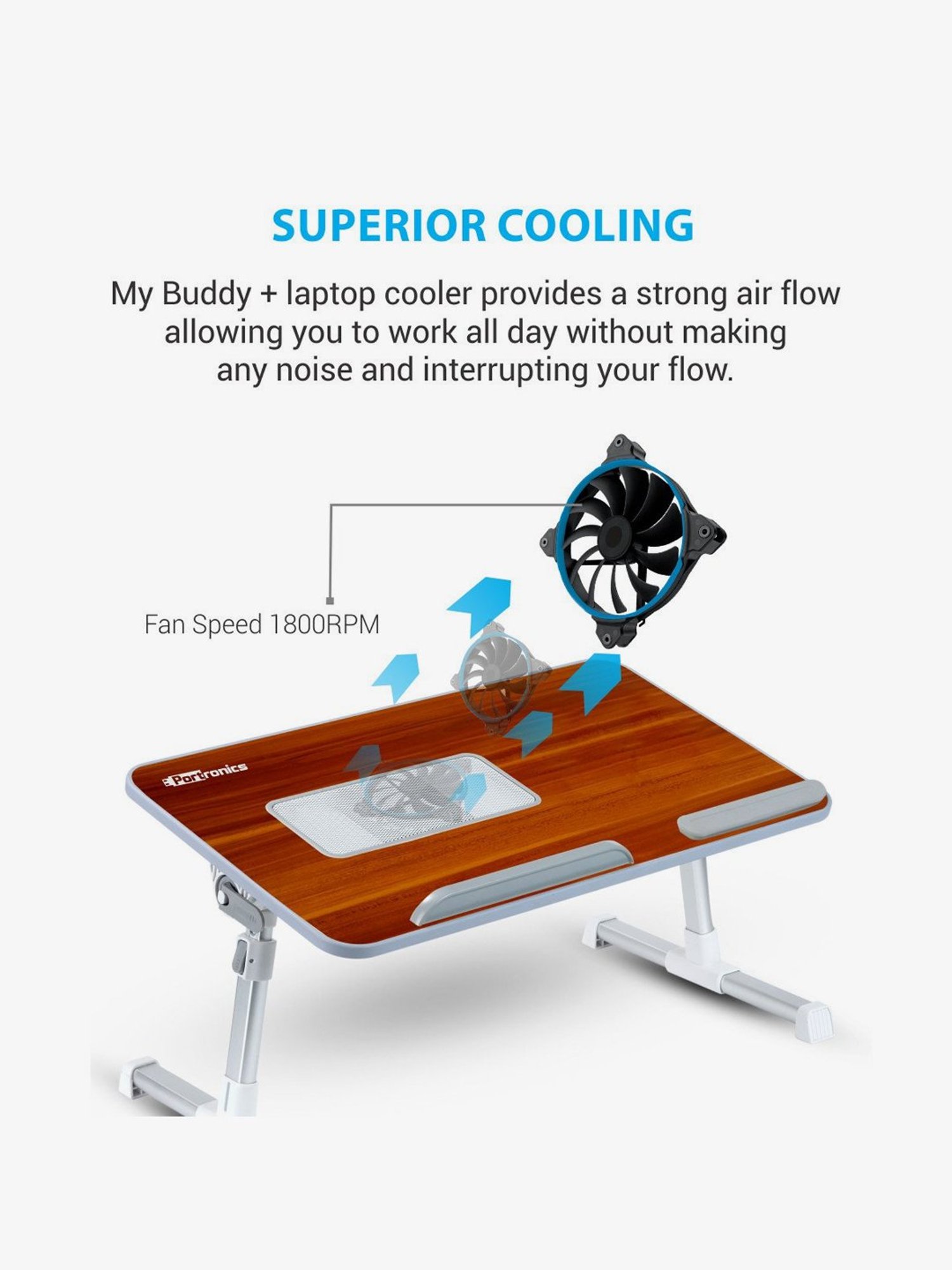 Portronics My Buddy + POR-895 Portable Laptop Stand with Cooling Fan (Brown)