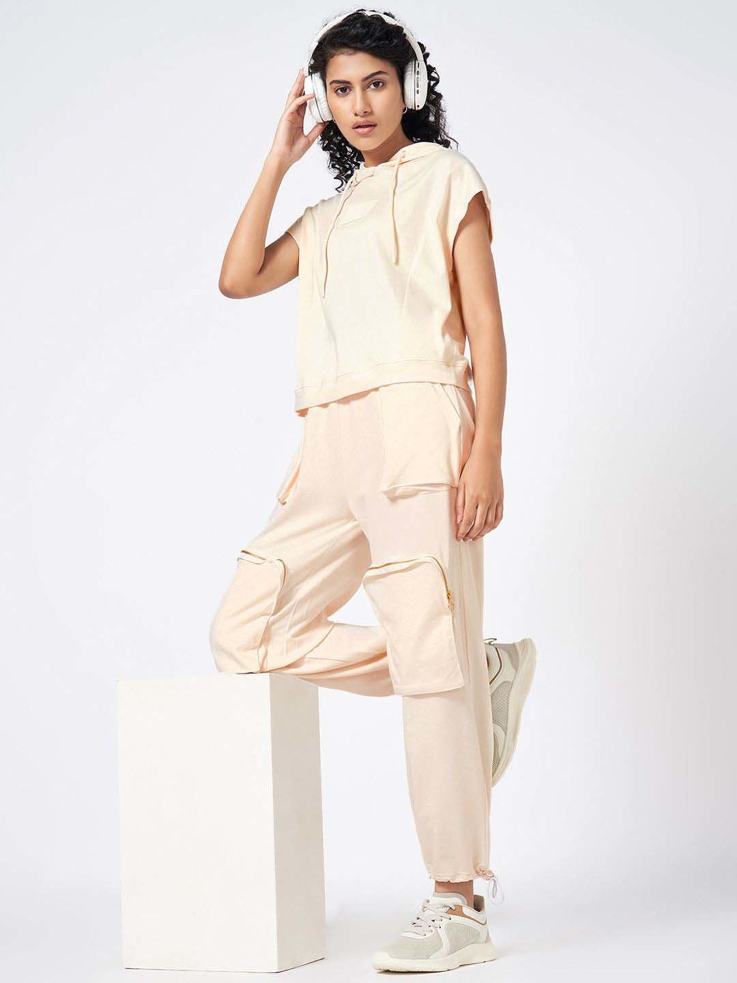 Ajile by Pantaloons Beige Cotton Plain T-Shirt