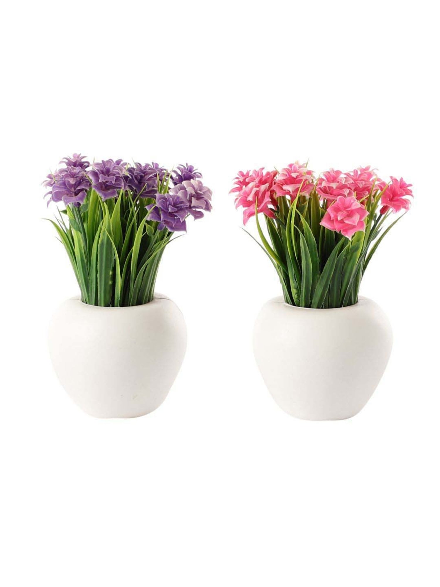 Foliyaj Multicolor Plastic Artificial Mini Plants With Roses - Set of 2