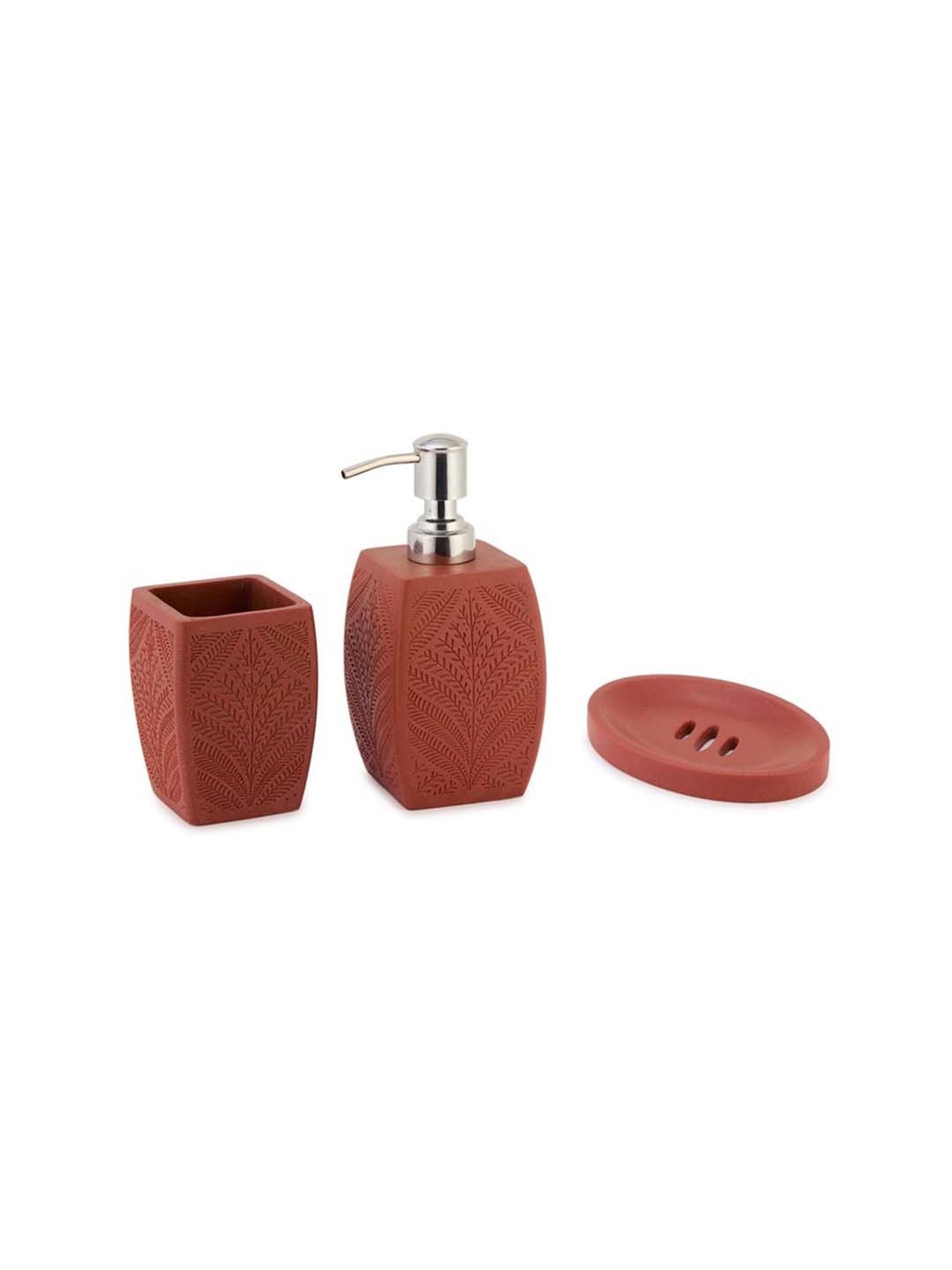 Fabindia Home Parni Red Stone 3Pcs Bath Accessories Set