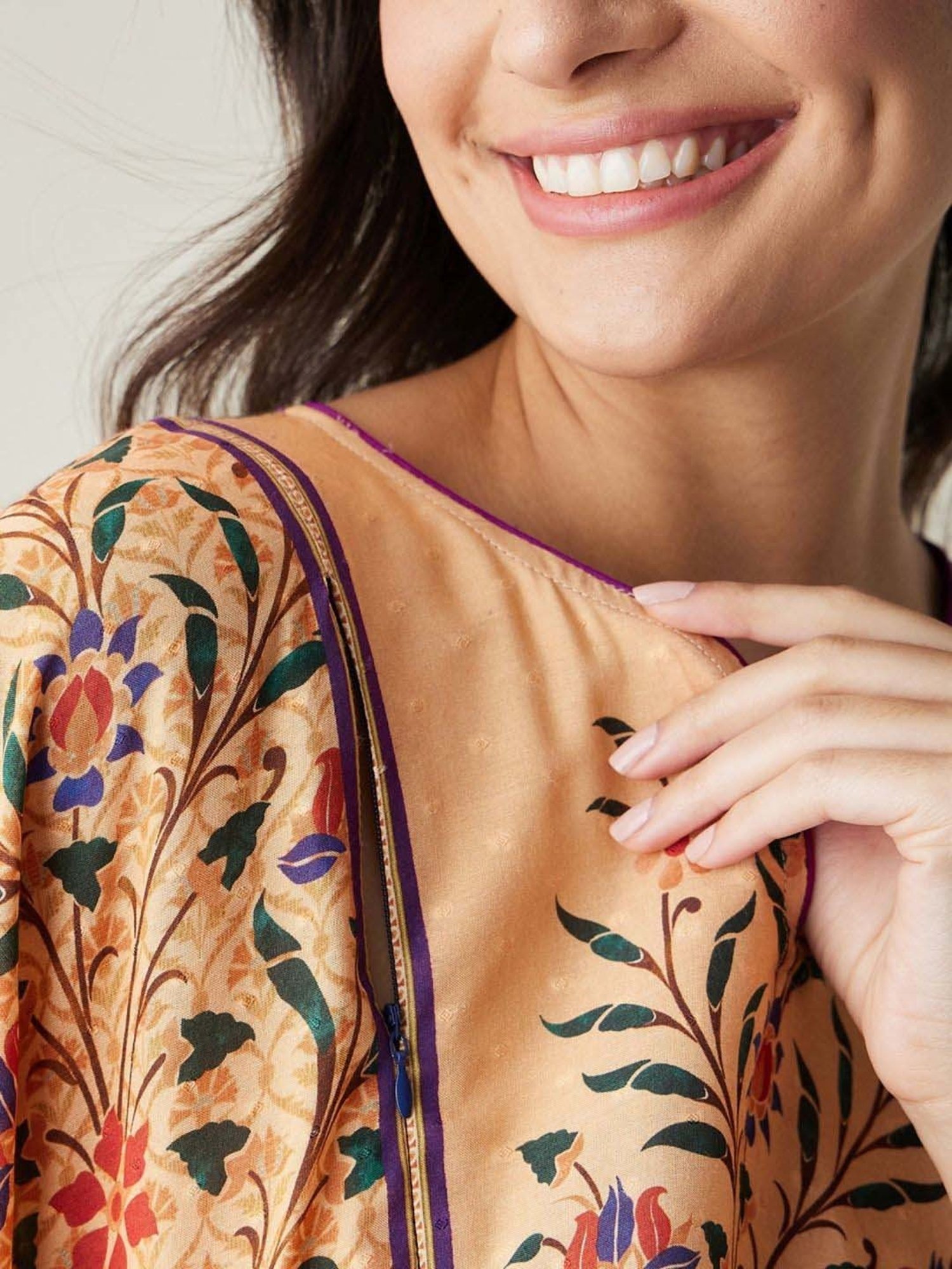 The Kaftan Company Beige Printed Maternity Kaftan